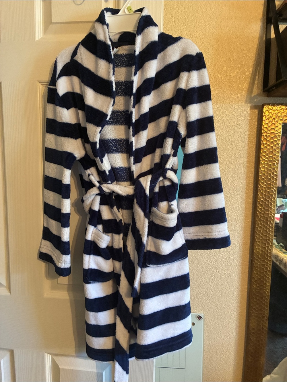 Cat & Jack Navy and White Striped Kids High collar Bathrobe